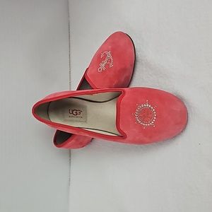 UGG | Women's Coral Red Suede Nautical Rhinestone Ballet Flats Sz 6.5